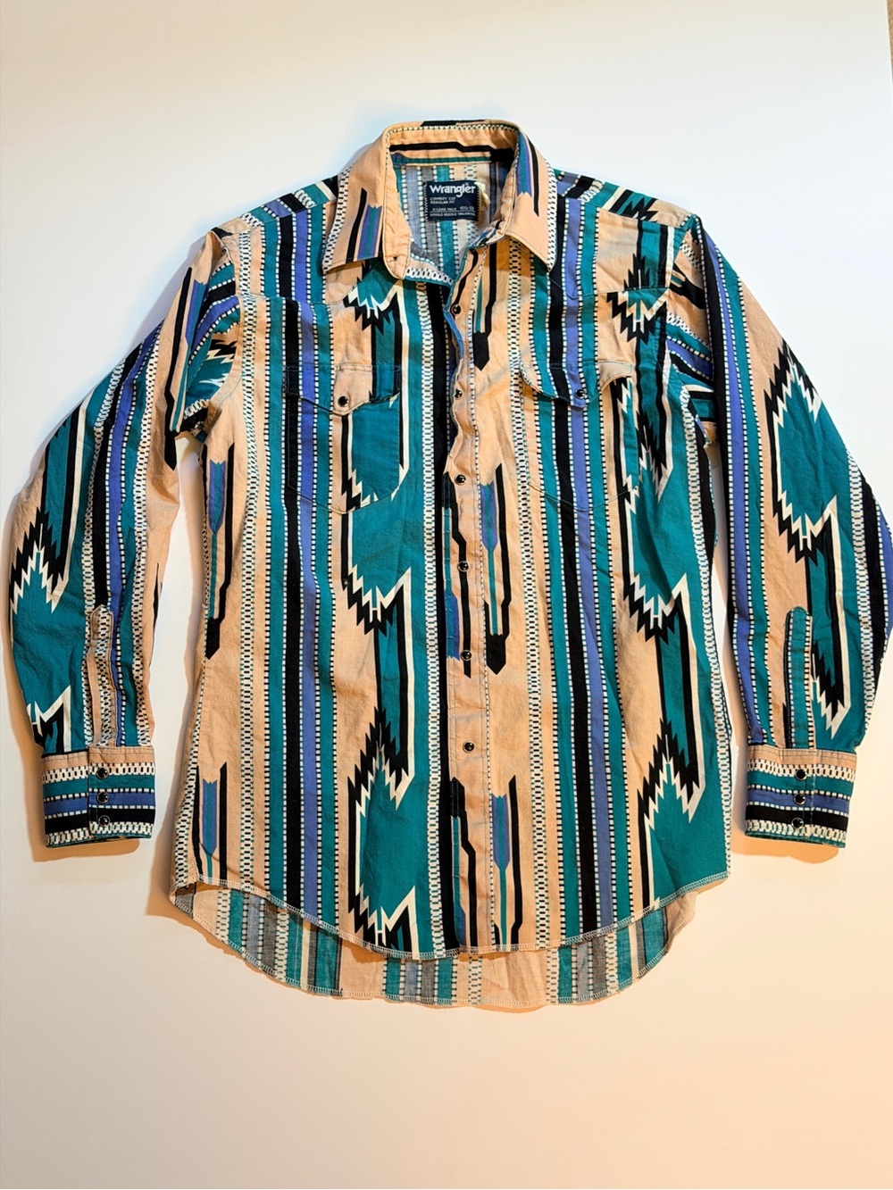 Vintage Wrangler Western Shirt Size 15.5-33 Brushpopper Aztec Geometric 90's